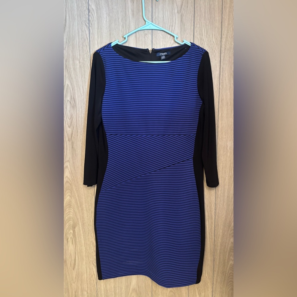 Chaps Blue and Black Long Sleeve Dress